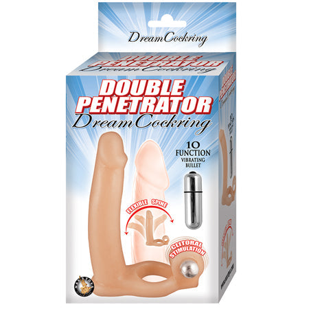 Double Penetrator Dream Cockring With 10 Fuction Bullet Waterproof Flesh-0