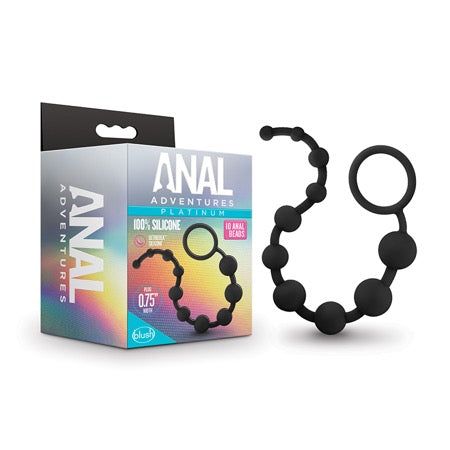 Anal Adventures Platinum Silicone 10 Anal Beads Black-0