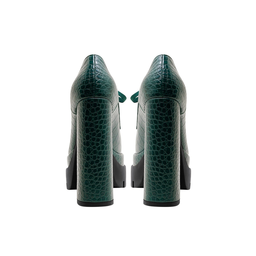 Forest Green Chunky Oxford Platform Heels-2